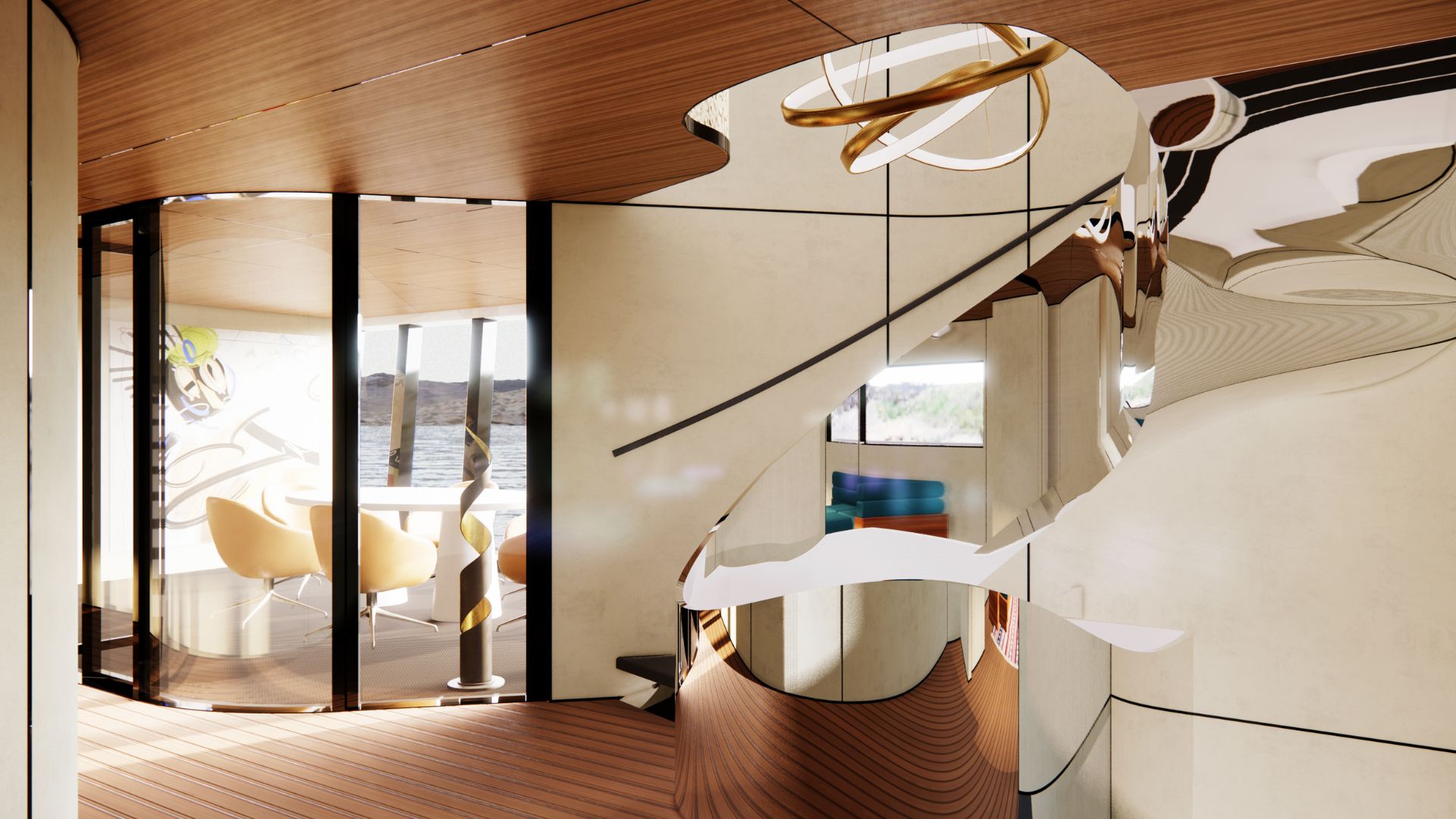 Hall central · Escalier sculpté — Riviera